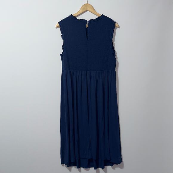 The Nines by Hatch Blue Ruffle Sleeve Smocked Dress Women's Size Large - Picture 2 of 7
